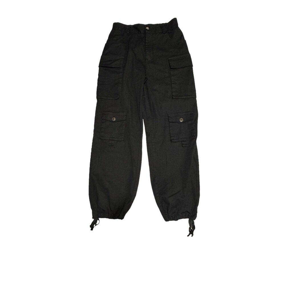 HUHOT Black Cargo Pants Goth Punk Emo Grunge Skater Womens sz M cinch ankle